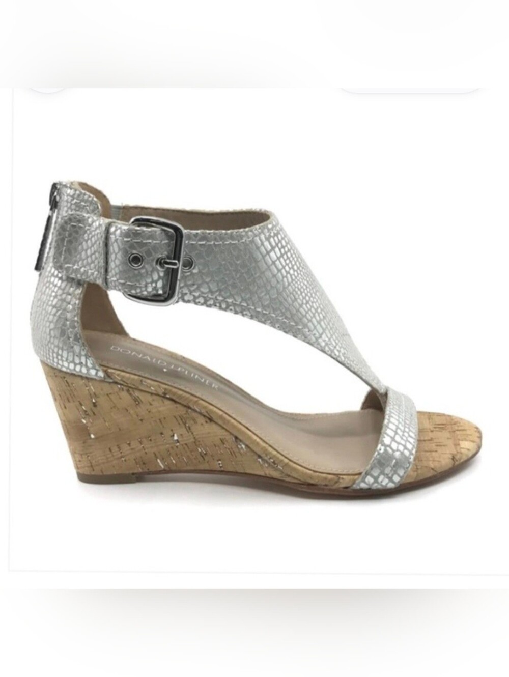 Donald J. Pliner Silver Leather Metallic Cork Wedge Sandals Women's 8M